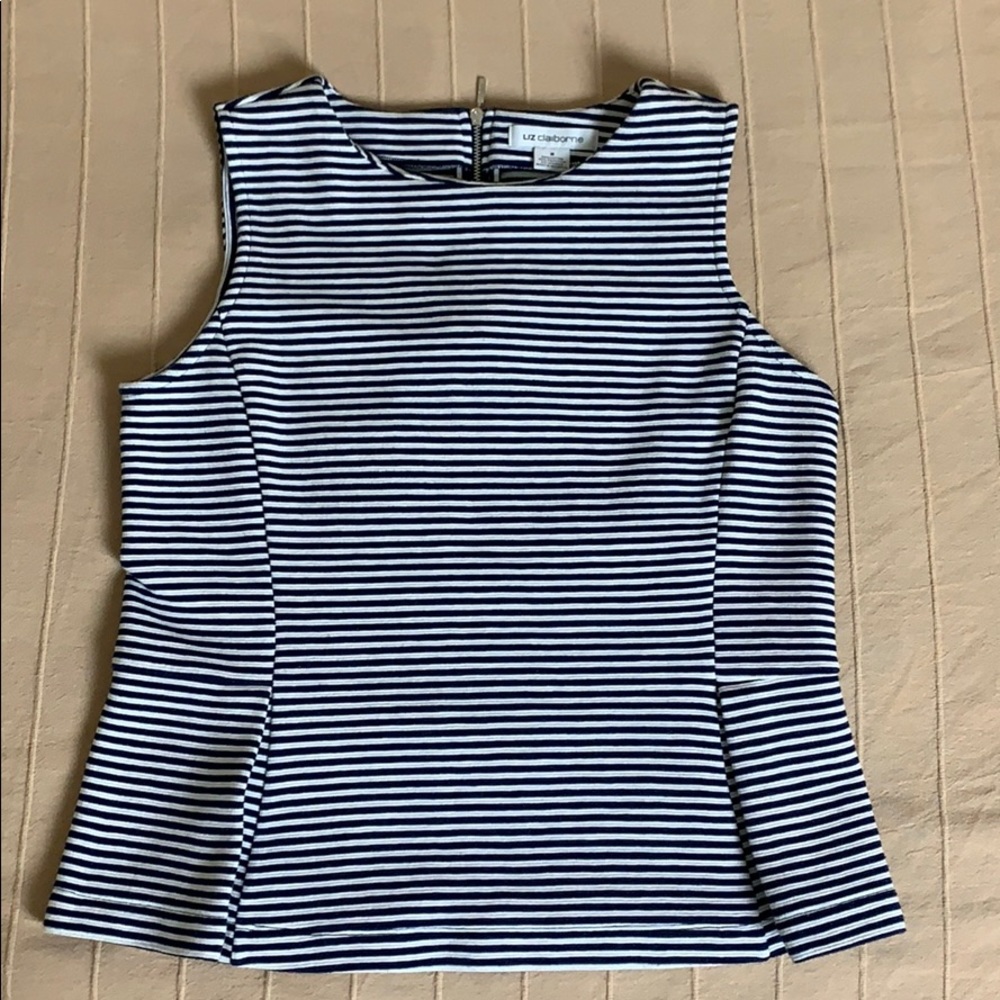 Liz Claiborne Stripped Peplum Sleeveless Top Sz M